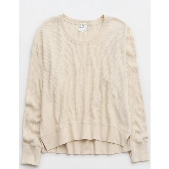 Aerie Tops - OFFLINE by Aerie Wow! Waffle Knit Pullover Beige Long-Sleeve Lounge Casual- Sz L